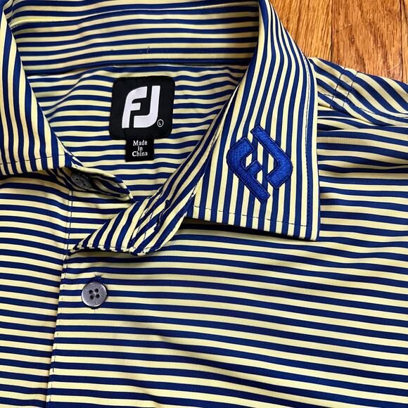 Footjoy Polo Shirt Mens Large Tour Performance Stripe Yellow Blue Golf - Picture 2 of 10